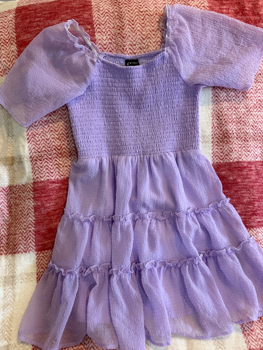 Girls' Lavender Tiered Puff Sleeve Dress